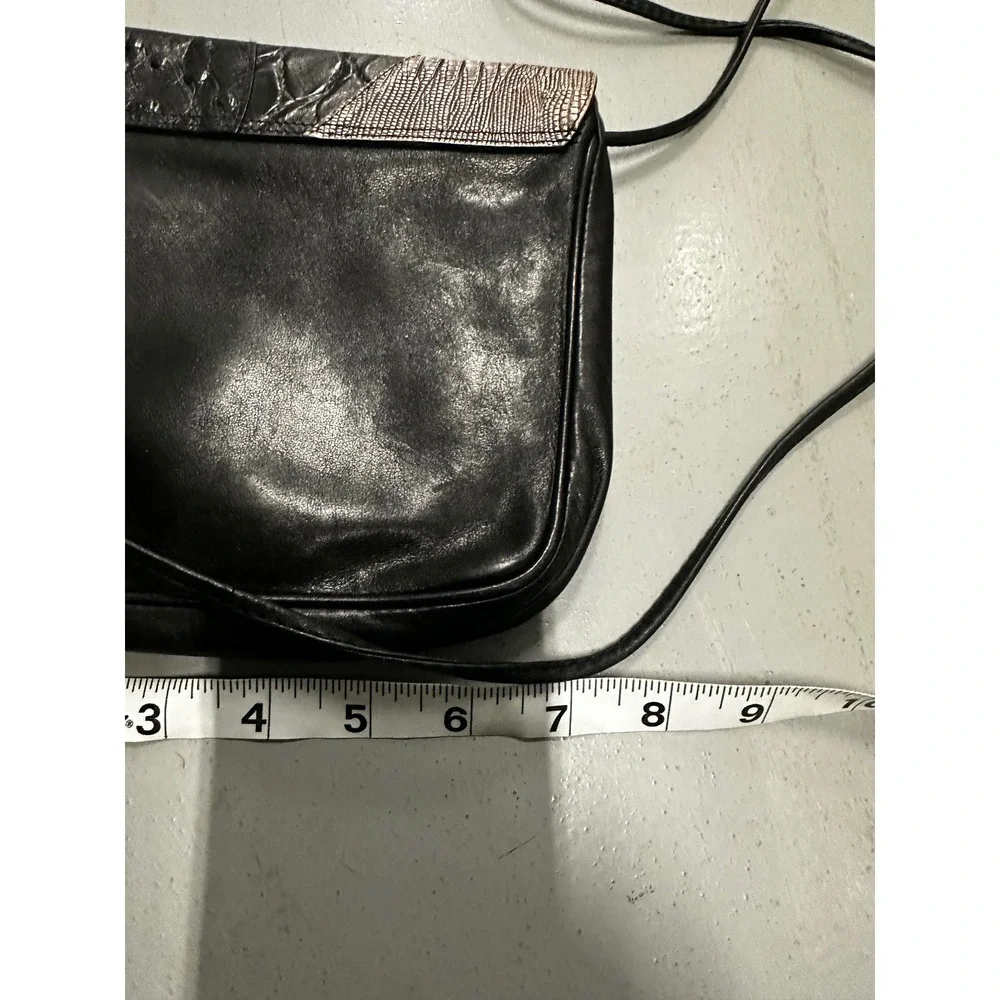Vintage Black Patchwork Exotic Embossed‎ Leather Crossbody Bag Small Purse